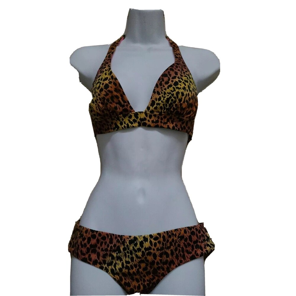 VICTORIA'S SECRET 2 PC BIKINI LEOPARD PRINT TOP S/P Bottom Scrunch cheeky  uc